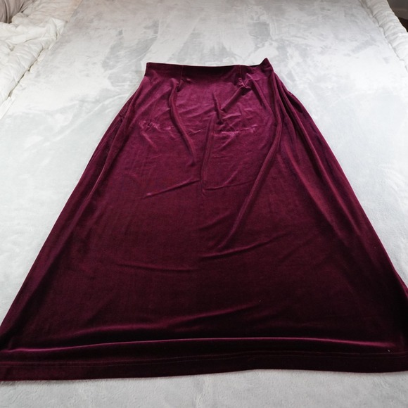 Vintage Womens Y2K Purple Velvet Midi Skirt L Holiday Party Whimsigoth Stretch - Picture 4 of 11